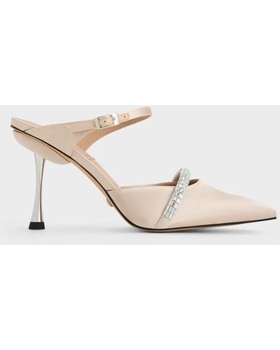 Charles & Keith Demi Recycled Polyester Embellished Pointed-toe Mules - Natural