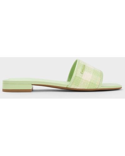 Charles & Keith Woven Gingham Flat Sandals - Green