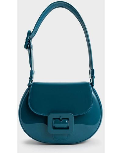 Charles & Keith Lula Patent Buckled Bag - Blue