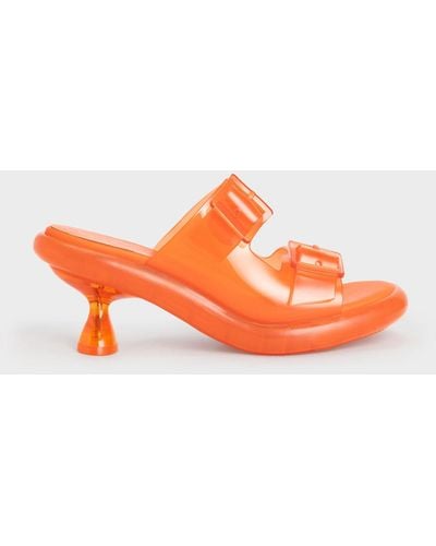 Charles & Keith Madison Double Buckle See-through Mules - Orange