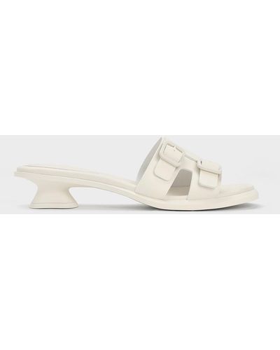 Charles & Keith Double Buckle Sculptural Mules - Natural