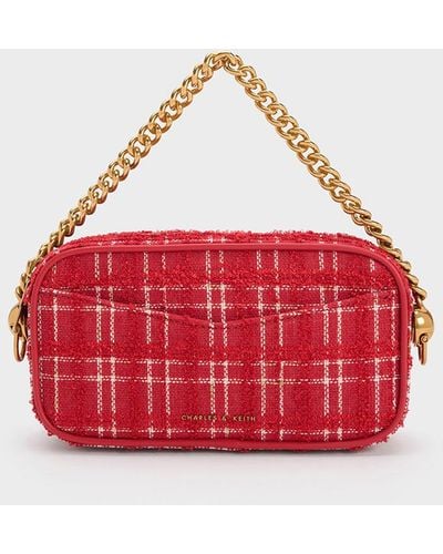 Charles & Keith - Women's Cayce Tweed Boxy Crossbody Bag, Red, S