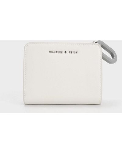 Charles & Keith Oval Keychain Zip Wallet - Natural