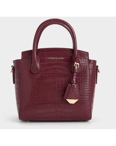 Charles & Keith Harper Croc-effect Structured Top Handle Bag - Purple