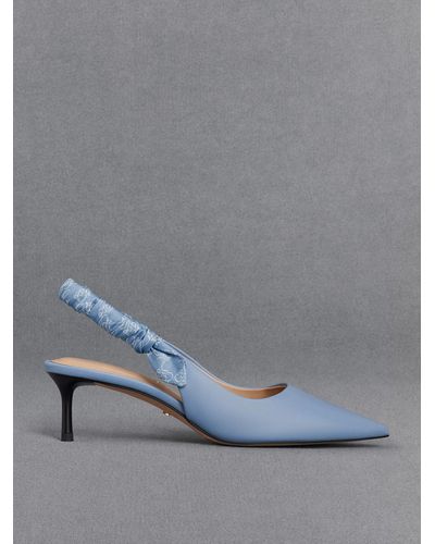 Charles & Keith Leather Ruched-strap Slingback Pumps - Blue