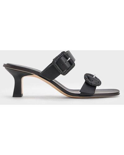 Charles & Keith Woven-buckle Heeled Mules - Black