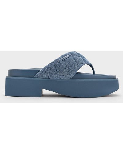 Charles & Keith Denim V-strap Platform Thong Sandals - Blue