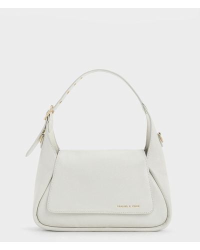 Charles & Keith Buzz Front Flap Hobo Bag - White