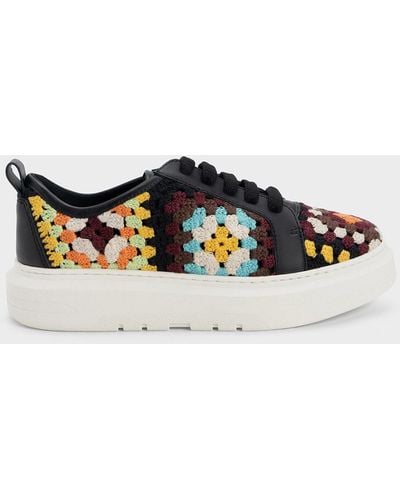 Charles & Keith Floral Crochet & Leather Sneakers - Multicolor