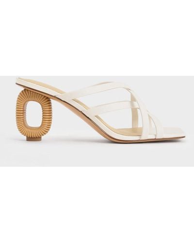 Charles & Keith Sculptural-heel Strappy Mules - Natural
