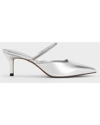 Charles & Keith Metallic Braided-strap Pointed-toe Mules - White