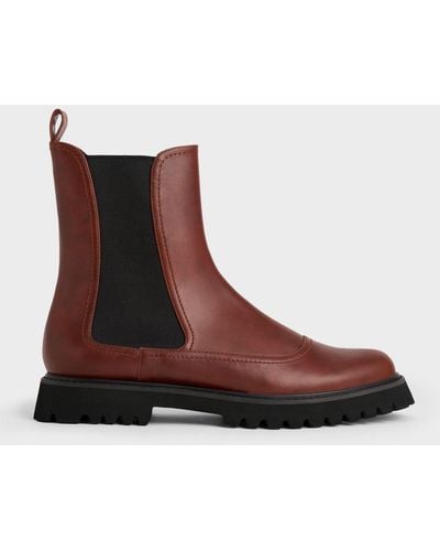 Charles & Keith Ridged-sole Chelsea Boots - Brown