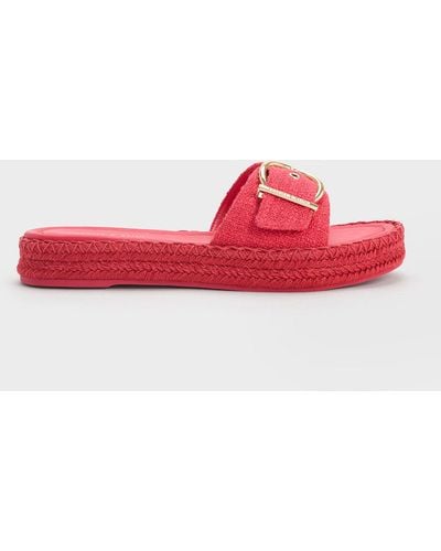 Charles & Keith Linen Buckled Espadrille Flat Sandals - Red