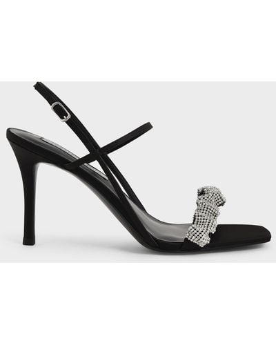 Charles & Keith Gem-embellished Satin Stiletto Sandals - Black