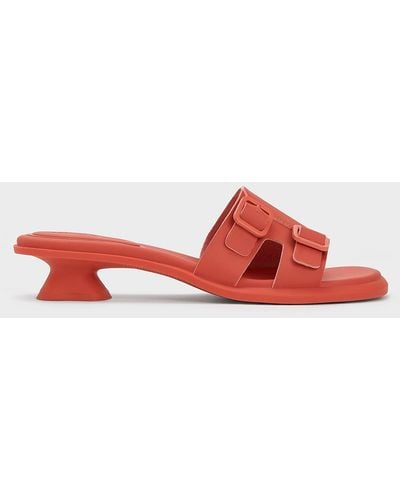 Charles & Keith Double Buckle Sculptural Mules - Red