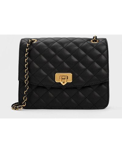 Charles & Keith Quilted Chain Strap Bag in Black