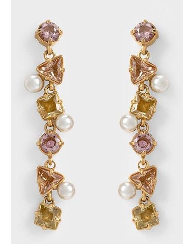 Charles & Keith Pearl & Crystal-embellished Drop Earrings - White