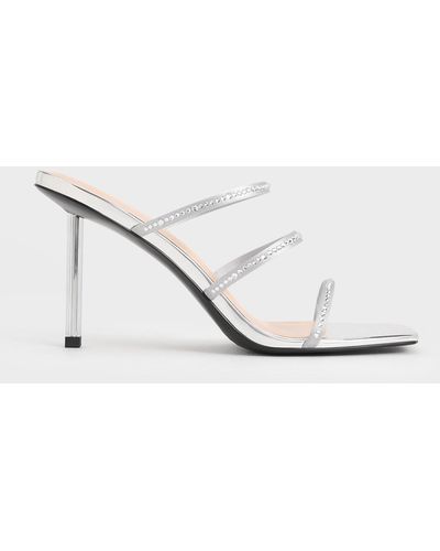Charles & Keith Recycled Polyester Crystal-embellished Strappy Mules - White