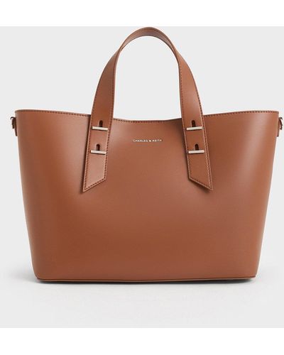 Charles & Keith Metallic-accent Double Handle Bag - Brown