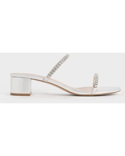 Charles & Keith Ambrosia Metallic Gem-embellished Mules - White