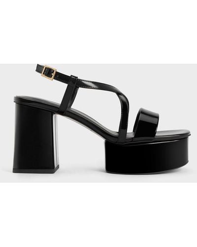 Charles & Keith Patent Crossover Strap Platform Sandals - Black