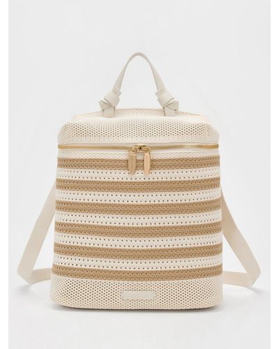 Charles & Keith Ida Knitted Striped Backpack - Natural