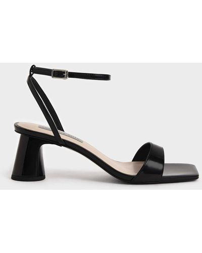 Charles & Keith Patent Ankle-strap Cylindrical Heel Sandals - Black
