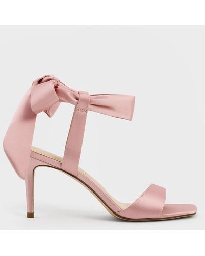 Charles & Keith Satin Tie-around Heeled Sandals - Pink