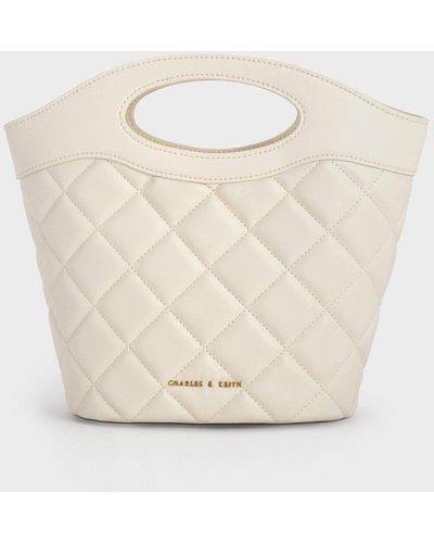 Charles & Keith Quilted Chain-link Curved-handle Bucket Bag - Natural