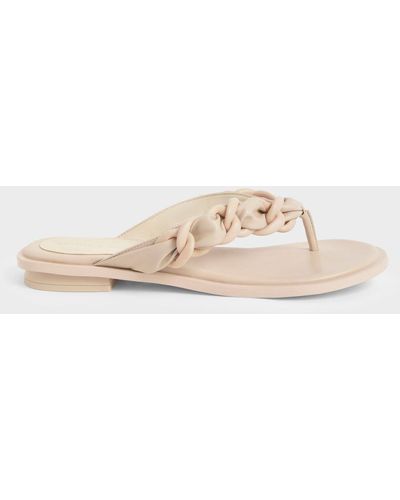 Charles & Keith Braided Chain-link Strap Thong Sandals - Natural