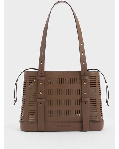 Charles & Keith Delphi Cut-out Bucket Bag - Brown