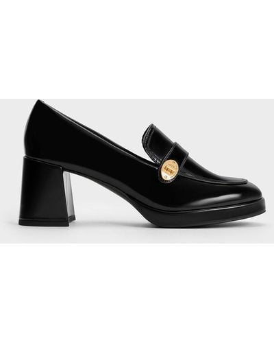 Charles & Keith Metallic Accent Loafer Court Shoes - Black