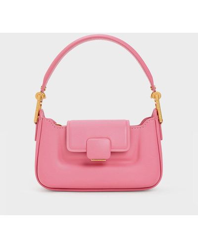 Charles & Keith Koa Leather Push-lock Top Handle Bag - Pink