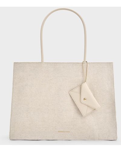 Charles & Keith Large Matina Linen Tote Bag - Natural