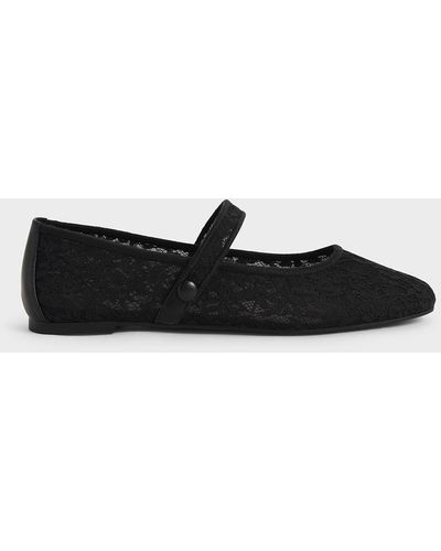 Charles & Keith - Authenticated Ballet Flats - Cloth Black Plain for Women, Very Good Condition