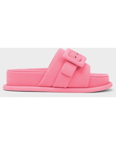 Charles & Keith Sinead Woven Buckled Slide Sandals - Pink