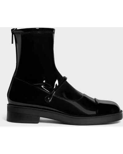 Charles & Keith Front-strap Ankle Boots - Black