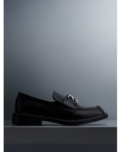 Charles & Keith Gabine Leather Loafers - Gray