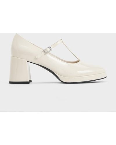 Charles & Keith Crystal-buckle T-bar Mary Jane Court Shoes - Natural