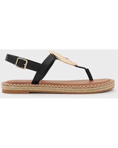 Charles & Keith Metallic Oval Espadrille Sandals - Brown