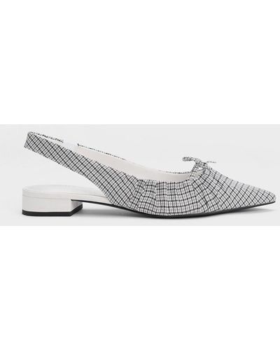 Charles & Keith Checkered Bow Ruched Slingback Flats - White