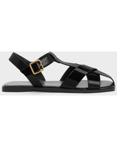 Charles & Keith Patent Strappy Crossover Sandals - Black
