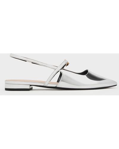 Charles & Keith Metallic-accent Pointed-toe Slingback Flats - White