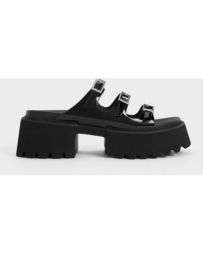 Charles & Keith Nadine Patent Triple-strap Platform Sandals - Black