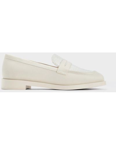 Charles & Keith Gretel Tweed Penny Loafers - Natural
