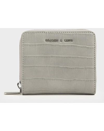 Charles & Keith Croc-effect Small Zip-around Wallet - Gray
