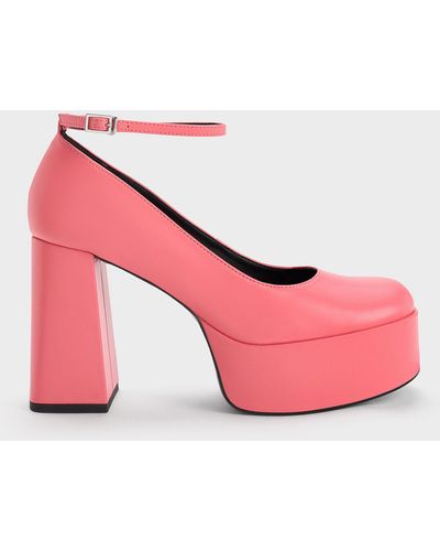 Charles & Keith Ankle-strap Platform Court Shoes - Pink