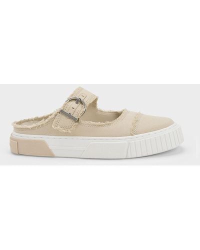 Charles & Keith Denim Buckled Slip-on Trainers - Natural
