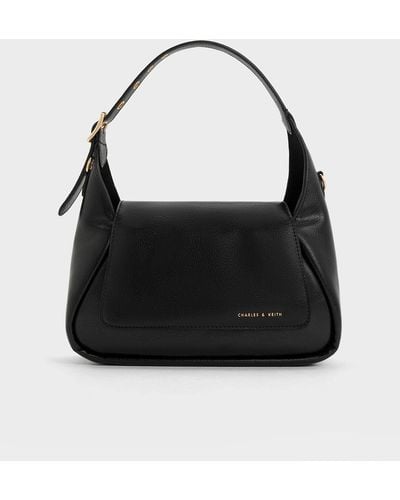 Charles & Keith Buzz Front Flap Hobo Bag - Black
