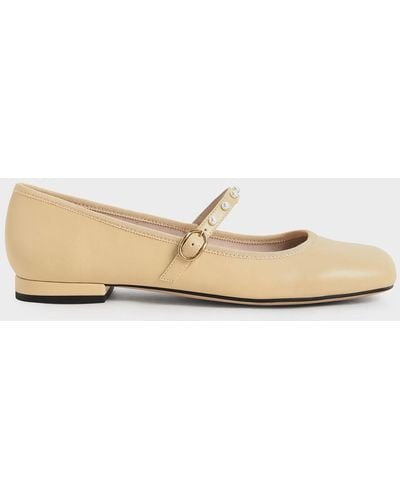 Charles & Keith Bead Embellished Mary Jane Flats - Yellow